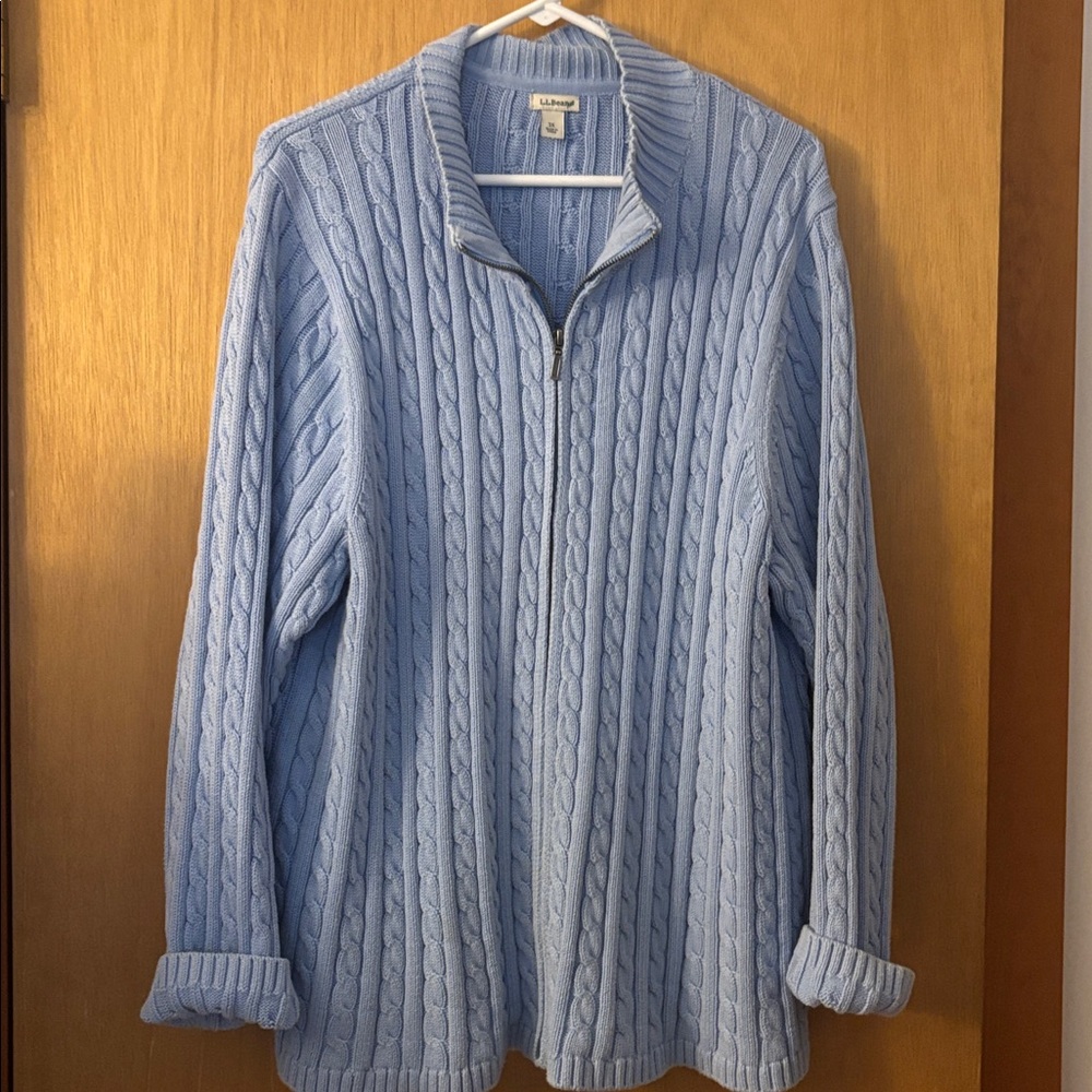 L.L. Bean Light Blue Cable Knit Half-Zip Cardigan Sweater